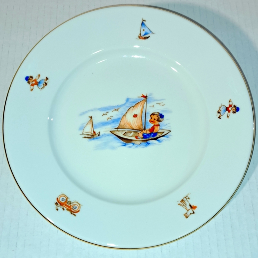 Antique Porsgrund Norway Hand Painted Girl Sailing Plate Vintage
